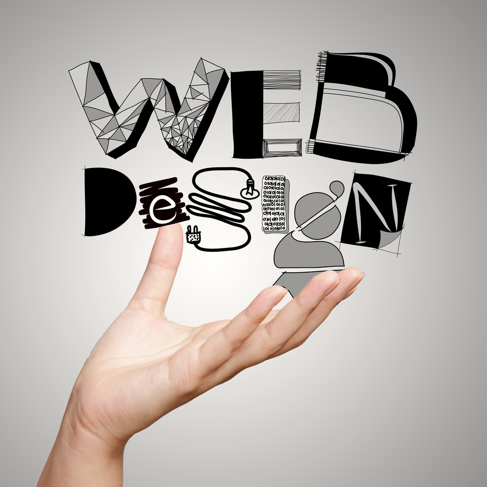 clouse up of hand showing design word WEB DESIGN